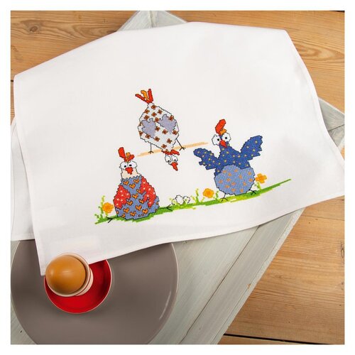Vervaco Vervaco borduurpakket Handdoek Gekke kippen