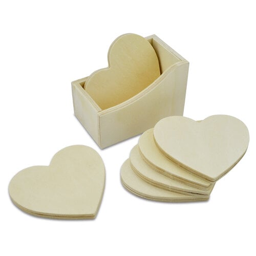 Meyco 6 houten hartvormige onderzetters met houder