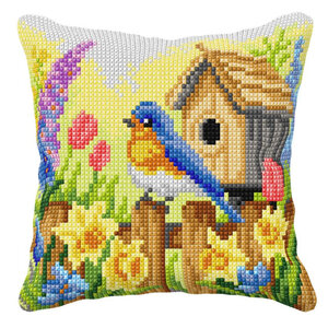 Orchidea Borduur kussen Spring Bird 40 x 40 cm