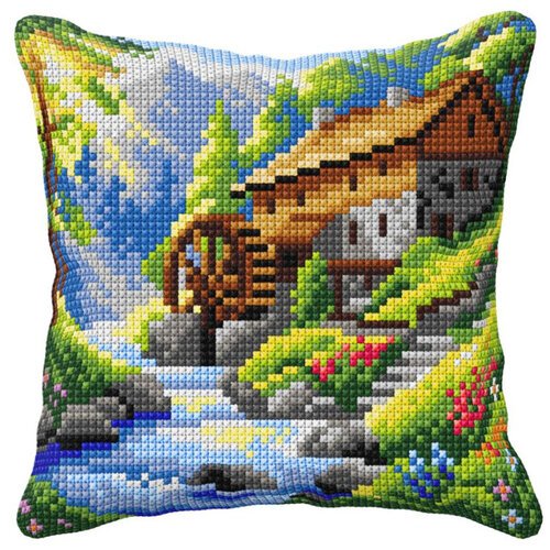 Orchidea Borduur kussen watermolen 40 x 40 cm