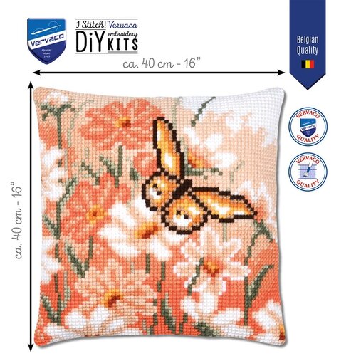 Vervaco Vervaco Borduur Kussen Vlinder tussen bloemen  PN-0203675