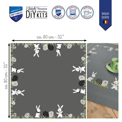 Vervaco Vervaco Tafelkleed Paaseitjes en haasjes 80 x 80 cm