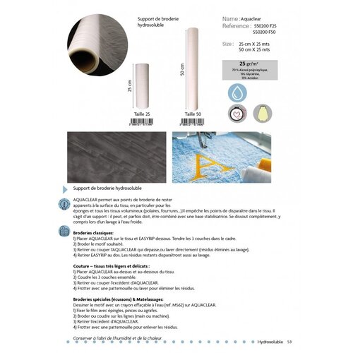 Wateroplosbare versteviging voor borduurwerk 50 cm breed