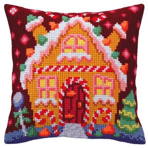 Collection D Art Kussen borduurpakket Gingerbread Lodge