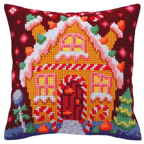 Collection D Art Kussen borduurpakket Gingerbread Lodge