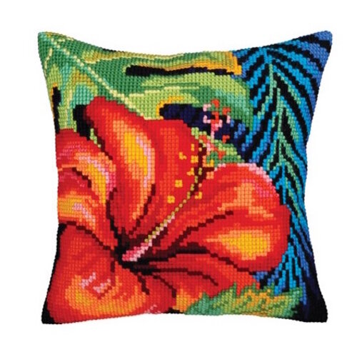 Collection D Art Kussen borduurpakket Hibiscus Flower