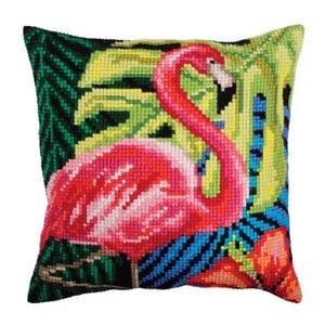 Collection D Art Kussen borduurpakket Pink Flamingo