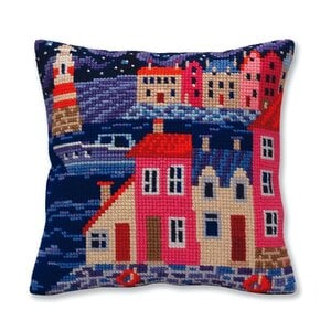 Collection D Art Kussen borduurpakket Night harbor 5386