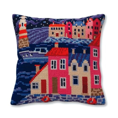 Collection D Art Kussen borduurpakket Night harbor 5386