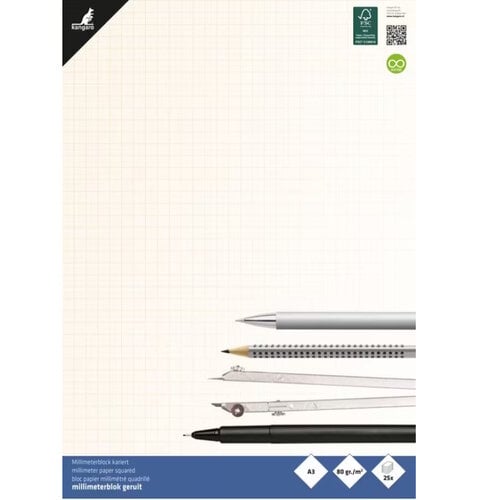 Kangaro Millimeterblok Kangaro A3 blok a 25 vel 80 gram