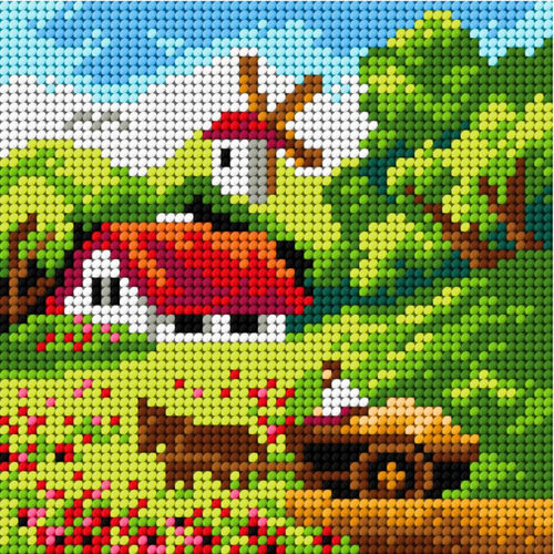 Orchidea Voorbedrukt borduurpakket Landschap met Windmolen