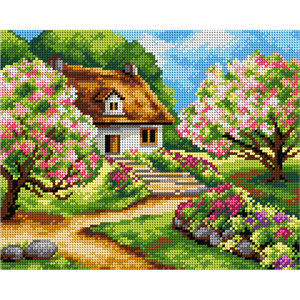 Orchidea Voorbedrukt borduurpakket Huis met Bloementuin