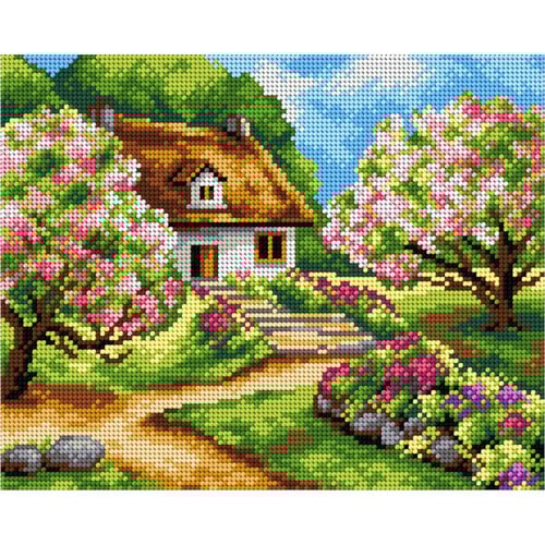Orchidea Voorbedrukt borduurpakket Huis met Bloementuin