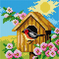 Voorbedrukt borduurpakket Vogelhuisje in het Voorjaar