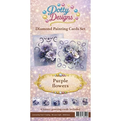 Dotty Designs   Losse Diamond Painting Kaarten 6 stuks Purple Flowers & Butterflies
