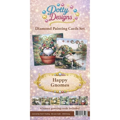 Dotty Designs   Losse Diamond Painting Kaarten 6 stuks Happy Gnomes