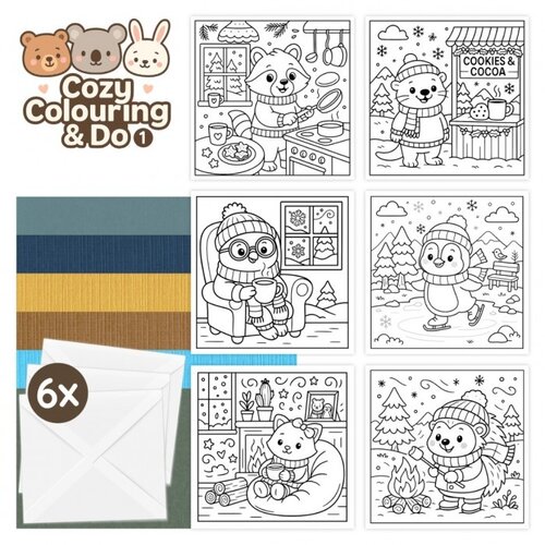 Cozy Colouring Cards Set Winter Friends