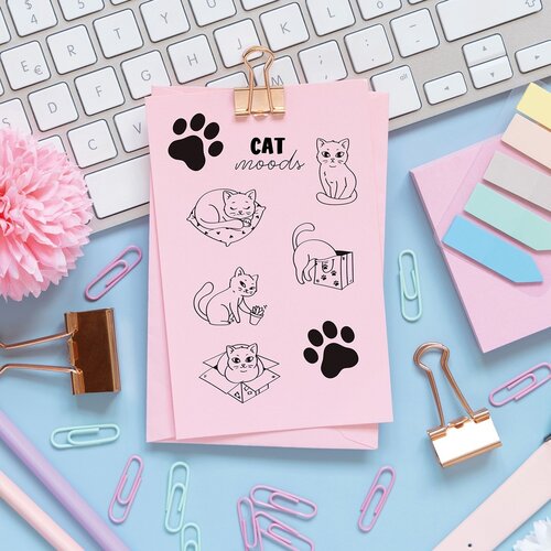 Rico Design Aladine Ronde Houten Stempels Katten 6 stuks