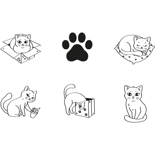 Rico Design Aladine Ronde Houten Stempels Katten 6 stuks
