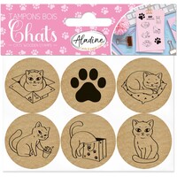 Aladine Ronde Houten Stempels Katten 6 stuks
