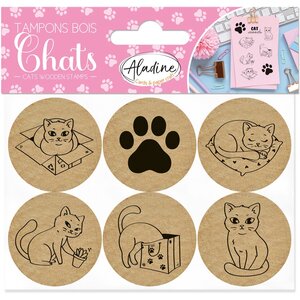 Aladine Ronde Houten Stempels Katten 6 stuks Aladine Ronde Houten Stempels Katten 6 stuks