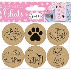 Rico Design Aladine Ronde Houten Stempels Katten 6 stuks