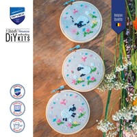 Voorbedrukt Borduurpakket met borduurring Schaapjes in de wei  3 stuks