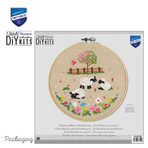 Vervaco Voorbedrukt Borduurpakket met borduurring Schaapjes in de wei