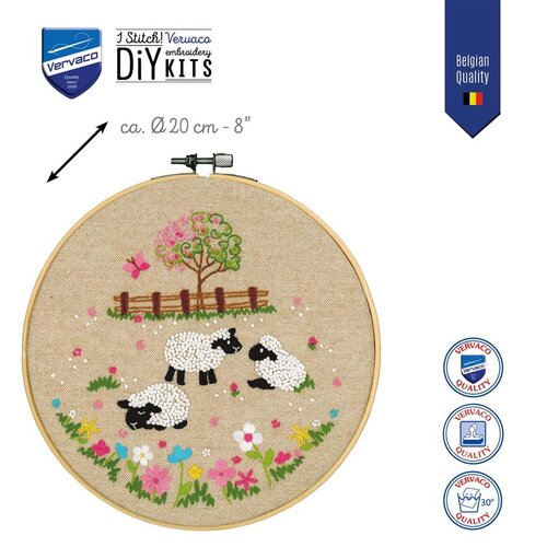 Vervaco Voorbedrukt Borduurpakket met borduurring Schaapjes in de wei