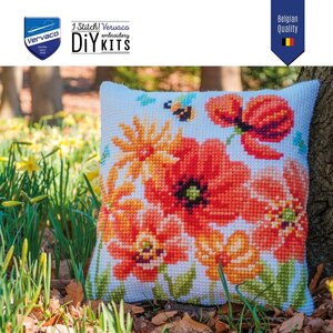 Vervaco Vervaco Borduur Kussen Klaprozen en wilde bloemen