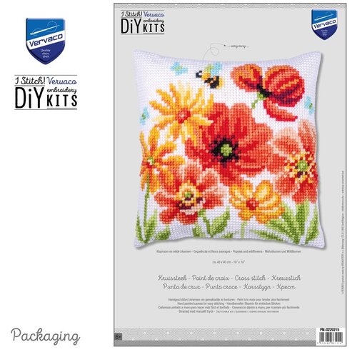 Vervaco Vervaco Borduur Kussen Klaprozen en wilde bloemen