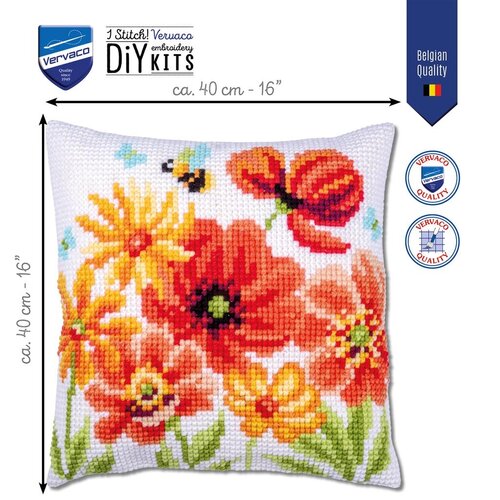 Vervaco Vervaco Borduur Kussen Klaprozen en wilde bloemen