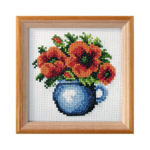 Orchidea Orchidea Voorbedrukt Borduurpakket Rode Klaprozen in Vaasje 11 x 11 cm