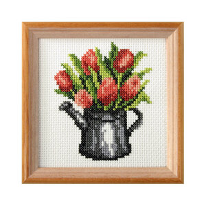 Orchidea Orchidea Voorbedrukt Borduurpakket Tulpen in Gieter 11  x 11 cm