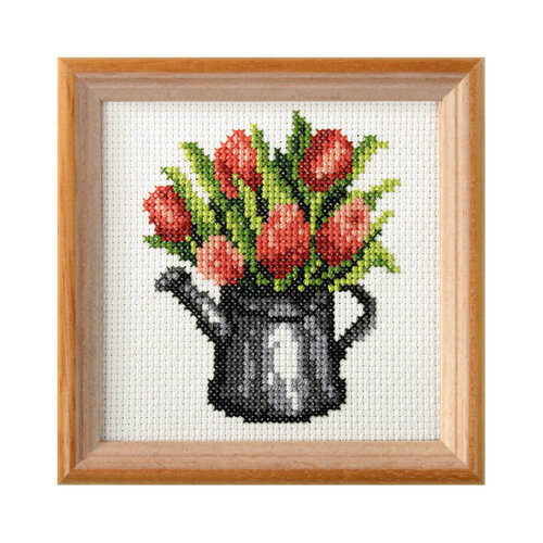 Orchidea Orchidea Voorbedrukt Borduurpakket Tulpen in Gieter 11  x 11 cm