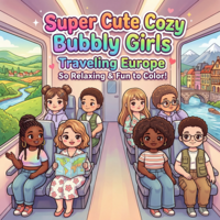 Kleurboek Super Cute Cozy Bubbly Girls Traveling Europe