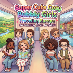 Kleurboek Super Cute Cozy Bubbly Girls Traveling Europe