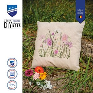 Vervaco Vervaco borduur kussen Pink flowers 40 x 40 cm