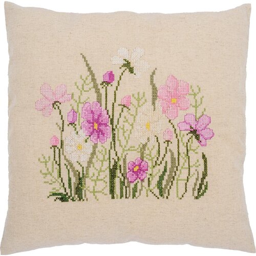 Vervaco Vervaco borduur kussen Pink flowers 40 x 40 cm