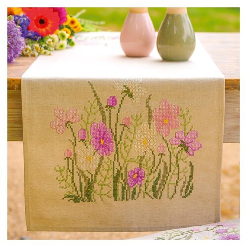 Vervaco Vervaco Tafelloper Pink flowers 35 x 95 cm