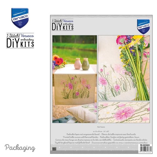 Vervaco Vervaco Tafelloper Pink flowers 35 x 95 cm