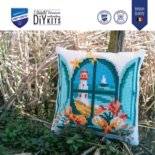 Vervaco Vervaco borduur kussen Uitzicht op zee 40 x 40 cm