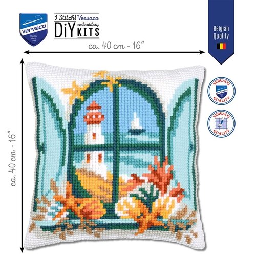 Vervaco Vervaco borduur kussen Uitzicht op zee 40 x 40 cm