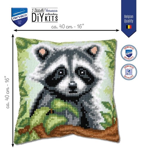 Vervaco Vervaco borduur kussen Wasbeer 40 x 40 cm Vervaco Vervaco borduur kussen Wasbeer 40 x 40 cm