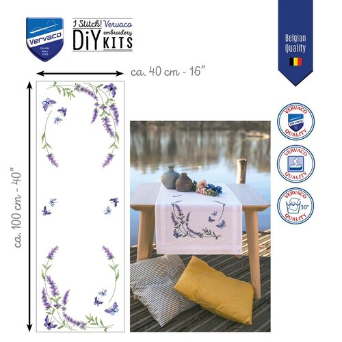 Vervaco Vervaco Tafelloper Lavendel met vlinders 40 x 100 cm