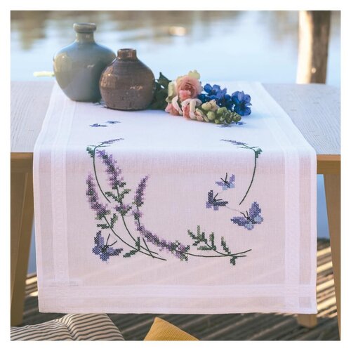 Vervaco Vervaco Tafelloper Lavendel met vlinders 40 x 100 cm