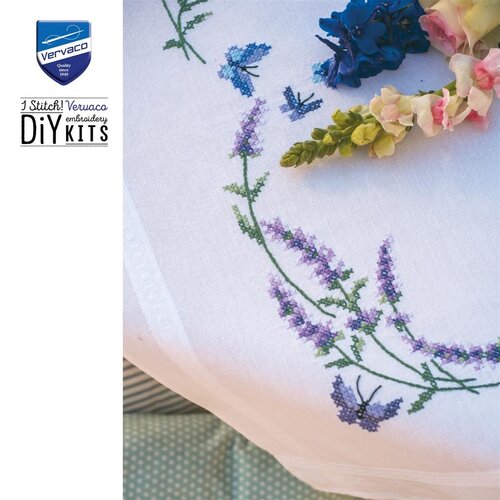 Vervaco Vervaco Tafelkleed Lavendel met vlinders 80 x 80 cm
