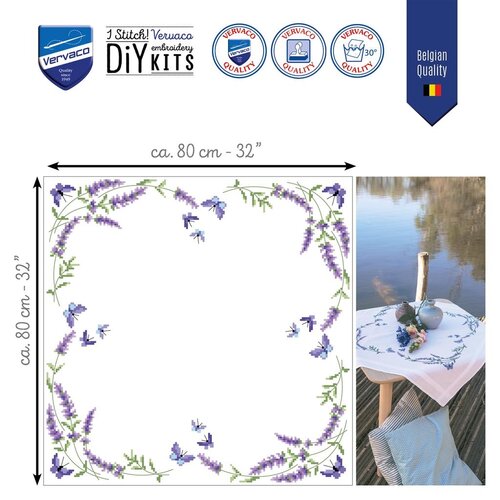 Vervaco Vervaco Tafelkleed Lavendel met vlinders 80 x 80 cm