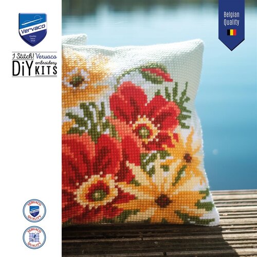 Vervaco Vervaco borduur kussen Klaprozen boeket 40 x 40 cm PN-0201070
