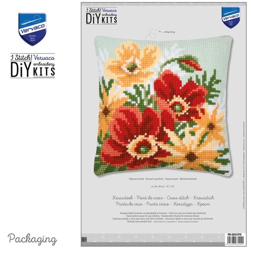 Vervaco Vervaco borduur kussen Klaprozen boeket 40 x 40 cm PN-0201070